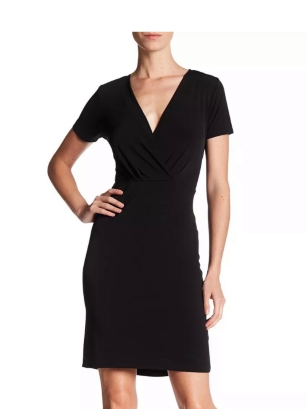 T Tahari Trish Wrap Tie Black Dress,